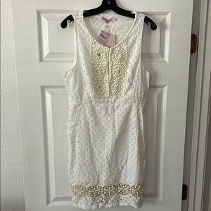 White calypso Sleeveless Dress with Floral Accents- New with tags!